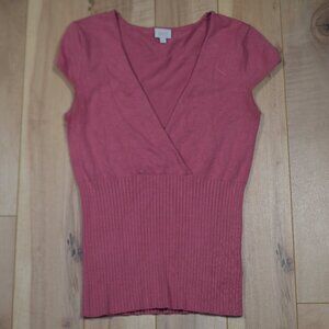Suzy Shier Pink V-Neck Ribbed Waist Top - Size M